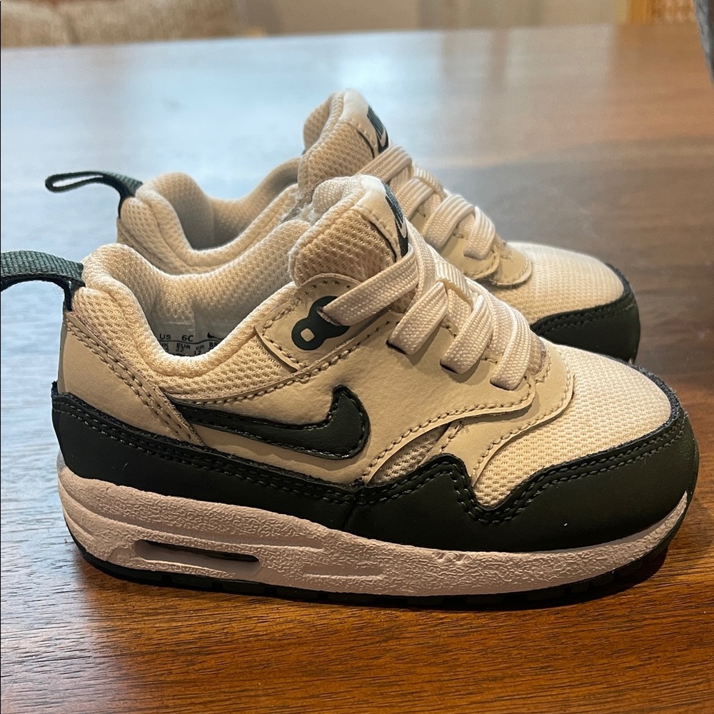 NIKE Air Max 1 EasyOn Pale Ivory and Vintage Green Toddler Sneakers